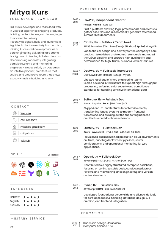 First page of Mitya Kurs's CV